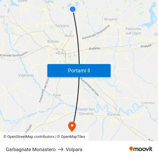 Garbagnate Monastero to Volpara map