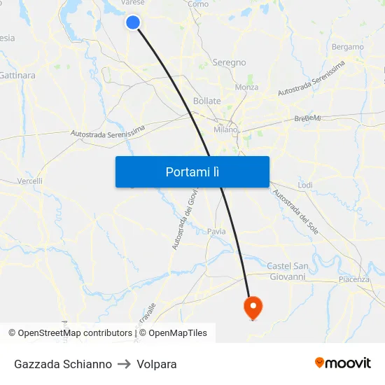 Gazzada Schianno to Volpara map