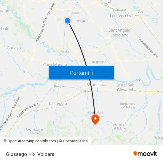 Giussago to Volpara map