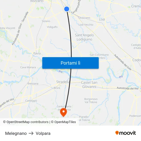 Melegnano to Volpara map