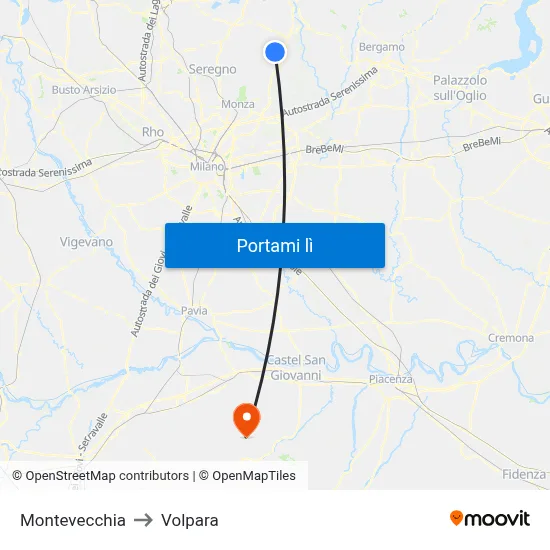 Montevecchia to Volpara map