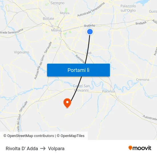 Rivolta D' Adda to Volpara map