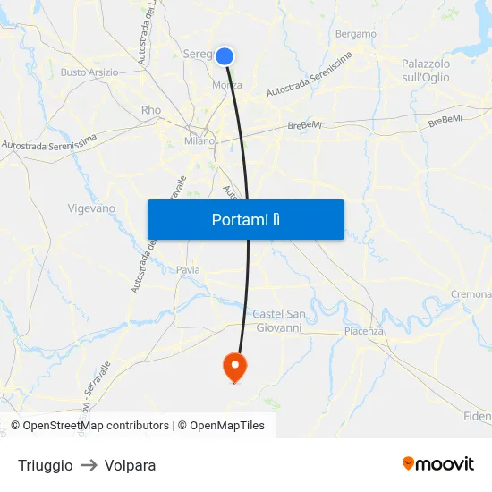 Triuggio to Volpara map