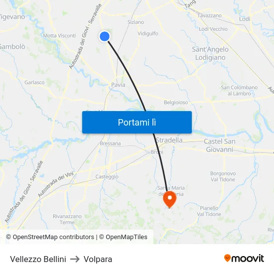 Vellezzo Bellini to Volpara map