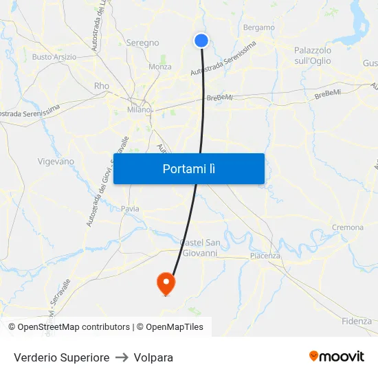 Verderio Superiore to Volpara map