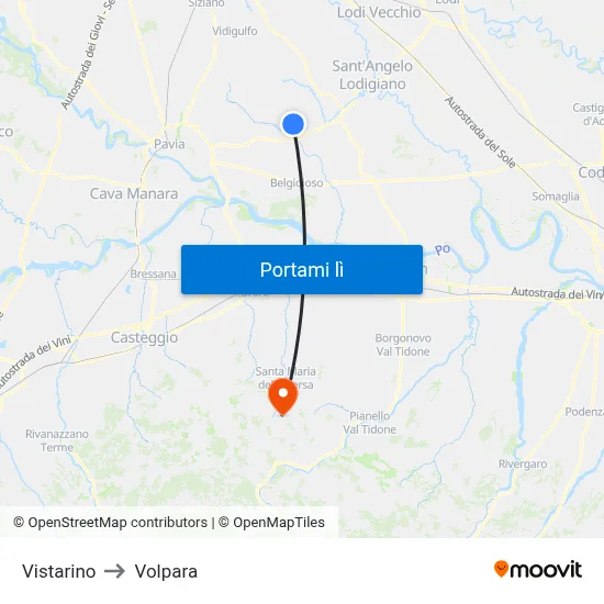 Vistarino to Volpara map