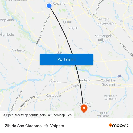Zibido San Giacomo to Volpara map