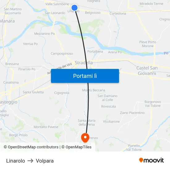 Linarolo to Volpara map