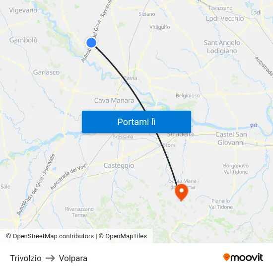 Trivolzio to Volpara map