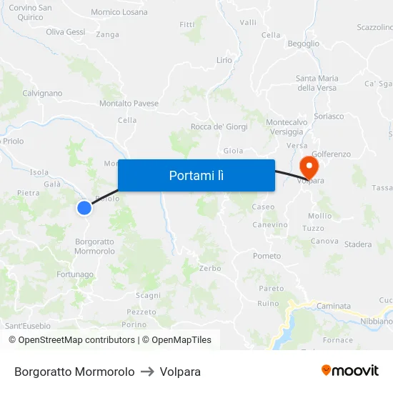 Borgoratto Mormorolo to Volpara map