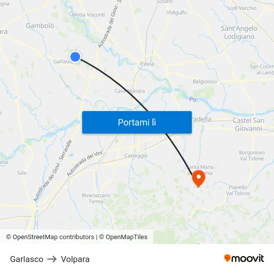 Garlasco to Volpara map