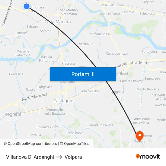 Villanova D' Ardenghi to Volpara map