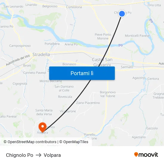 Chignolo Po to Volpara map