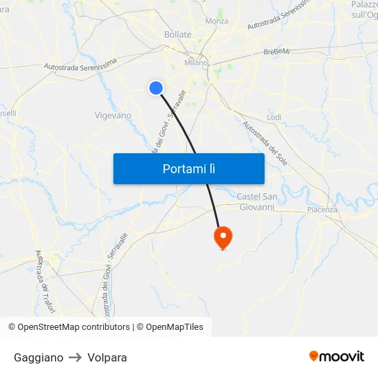 Gaggiano to Volpara map