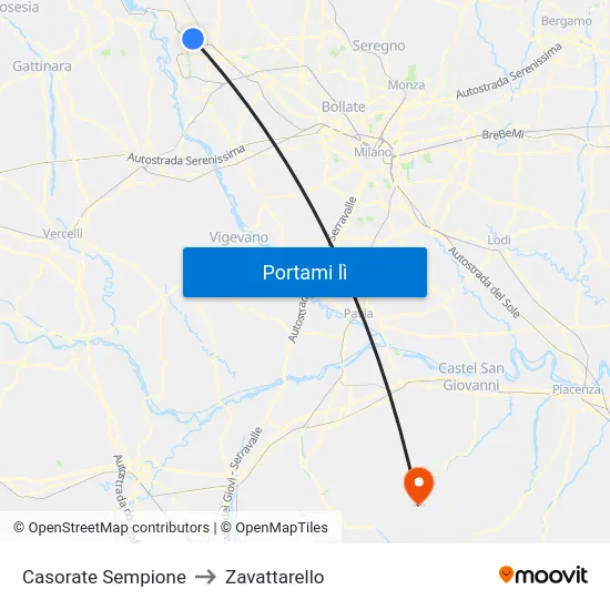 Casorate Sempione to Zavattarello map