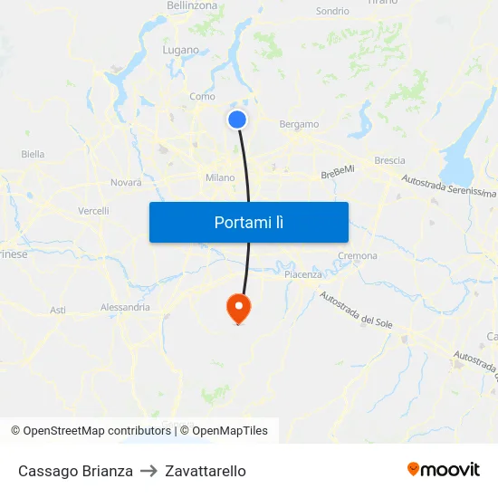 Cassago Brianza to Zavattarello map