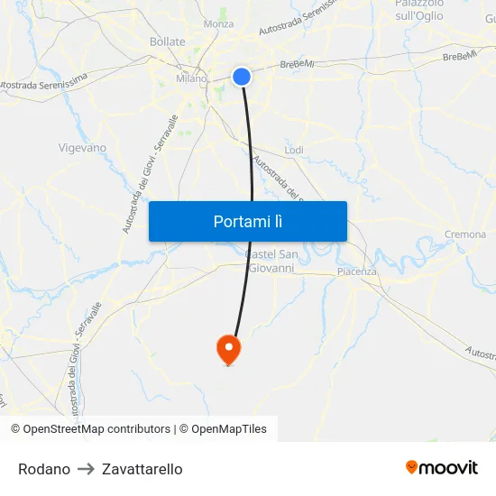 Rodano to Zavattarello map