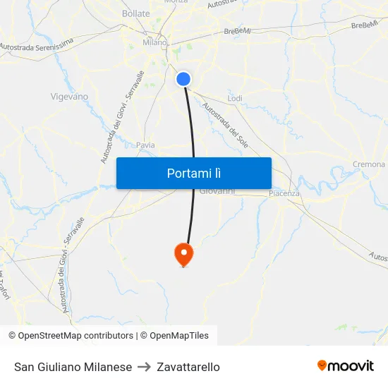San Giuliano Milanese to Zavattarello map