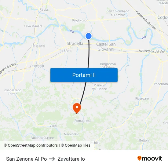 San Zenone Al Po to Zavattarello map