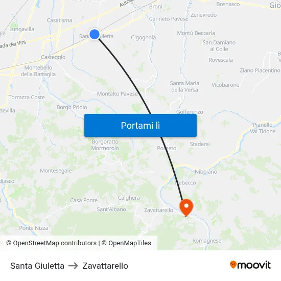 Santa Giuletta to Zavattarello map