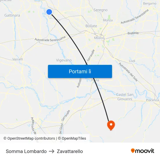 Somma Lombardo to Zavattarello map