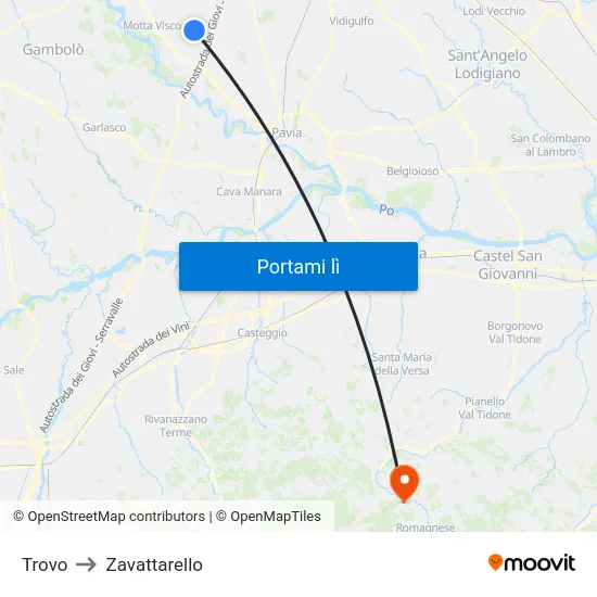Trovo to Zavattarello map