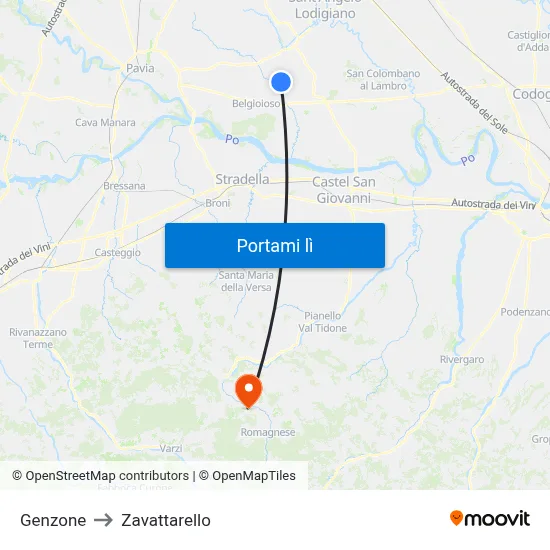 Genzone to Zavattarello map