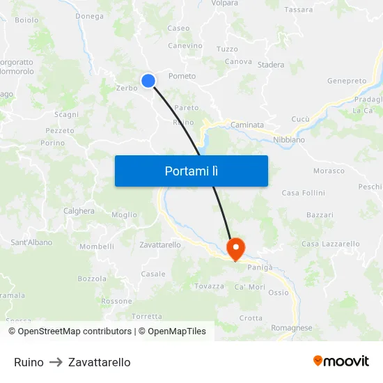 Ruino to Zavattarello map