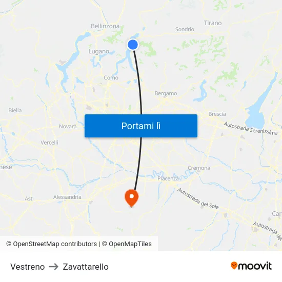 Vestreno to Zavattarello map