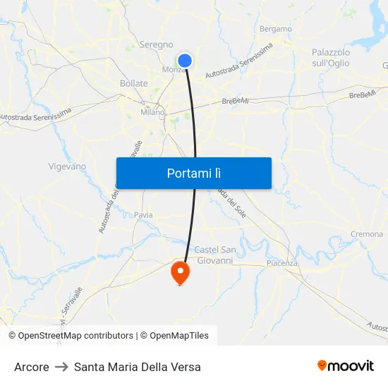 Arcore to Santa Maria Della Versa map