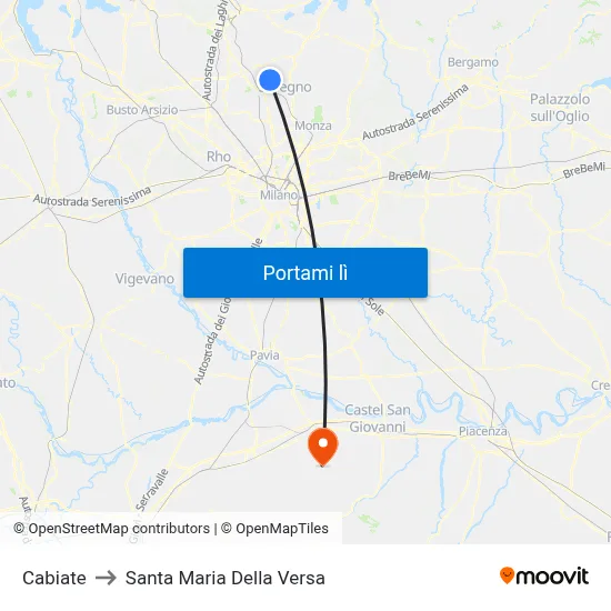 Cabiate to Santa Maria Della Versa map