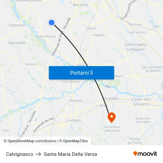 Calvignasco to Santa Maria Della Versa map