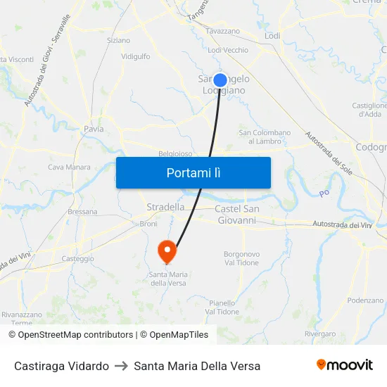 Castiraga Vidardo to Santa Maria Della Versa map