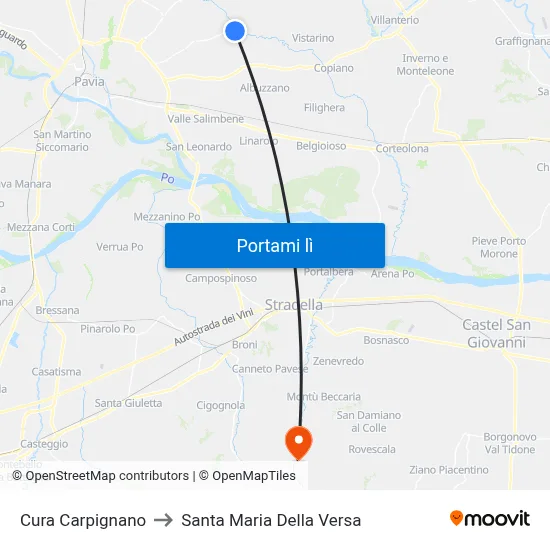 Cura Carpignano to Santa Maria Della Versa map