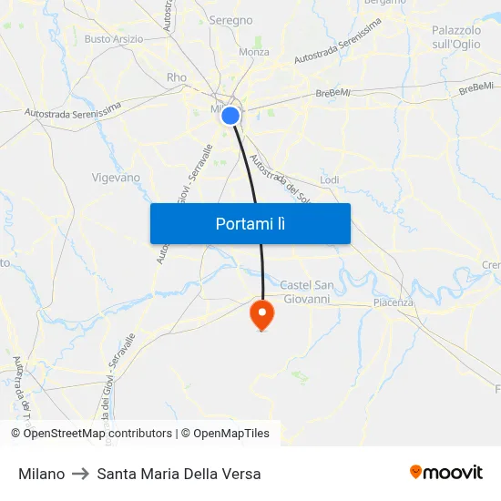 Milano to Santa Maria Della Versa map