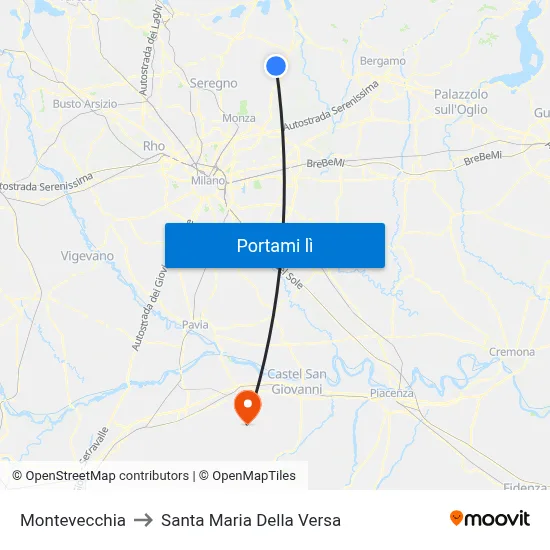 Montevecchia to Santa Maria Della Versa map