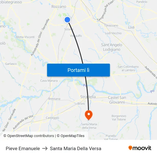 Pieve Emanuele to Santa Maria Della Versa map