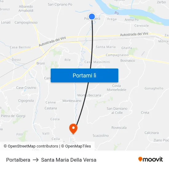 Portalbera to Santa Maria Della Versa map