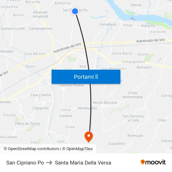 San Cipriano Po to Santa Maria Della Versa map