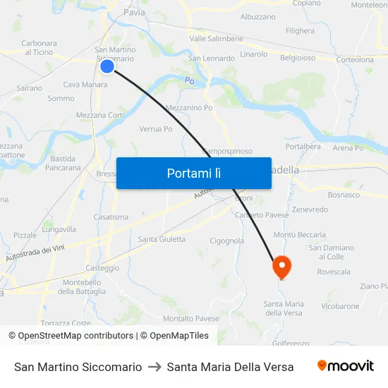 San Martino Siccomario to Santa Maria Della Versa map