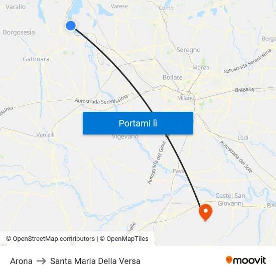 Arona to Santa Maria Della Versa map