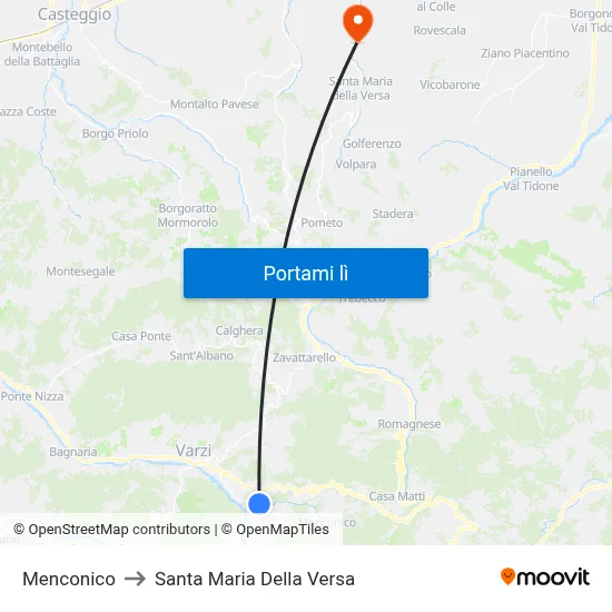 Menconico to Santa Maria Della Versa map