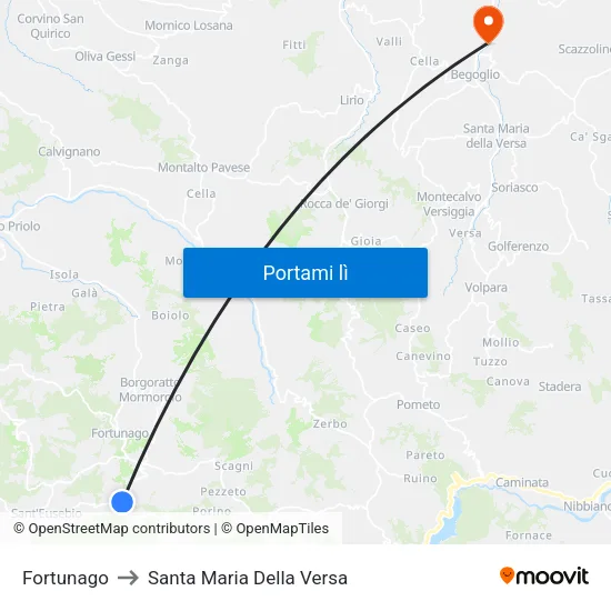 Fortunago to Santa Maria Della Versa map