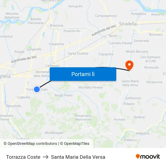 Torrazza Coste to Santa Maria Della Versa map