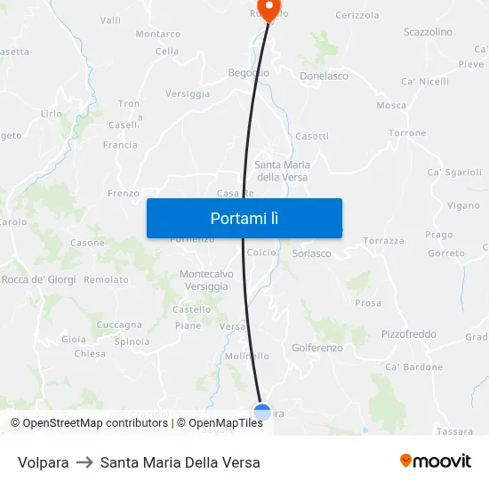 Volpara to Santa Maria Della Versa map