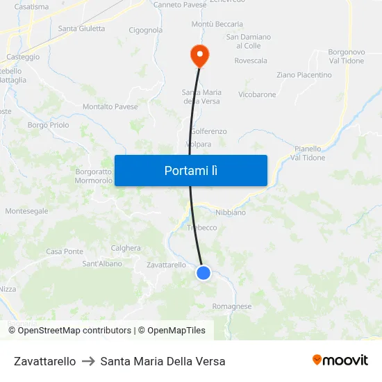 Zavattarello to Santa Maria Della Versa map