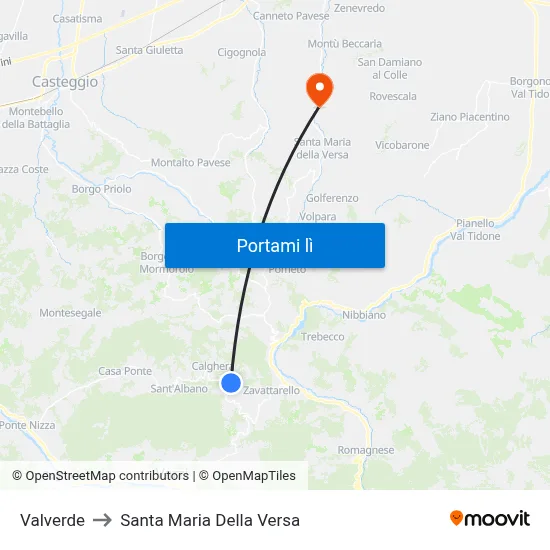 Valverde to Santa Maria Della Versa map