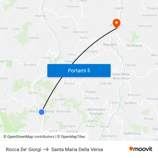 Rocca De' Giorgi to Santa Maria Della Versa map