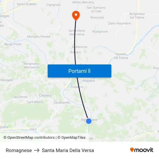 Romagnese to Santa Maria Della Versa map