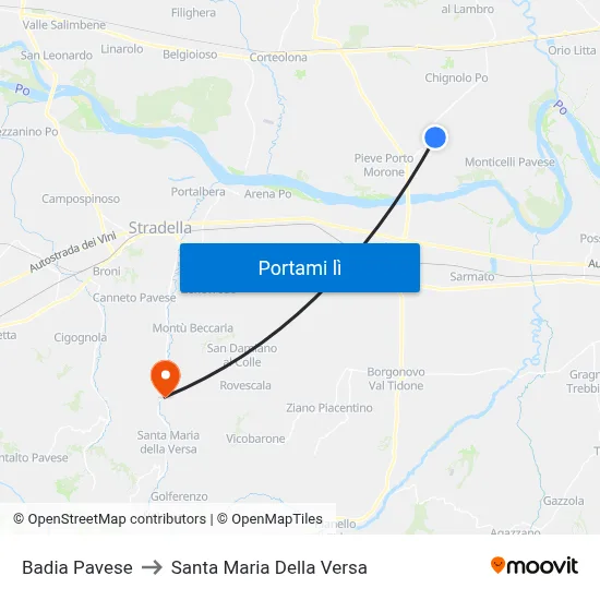 Badia Pavese to Santa Maria Della Versa map